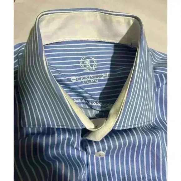 Bugatchi Shirt Mens X-Large Blue Stripe Flip Cuff Button Up Sharp Fit EUC - Picture 7 of 8